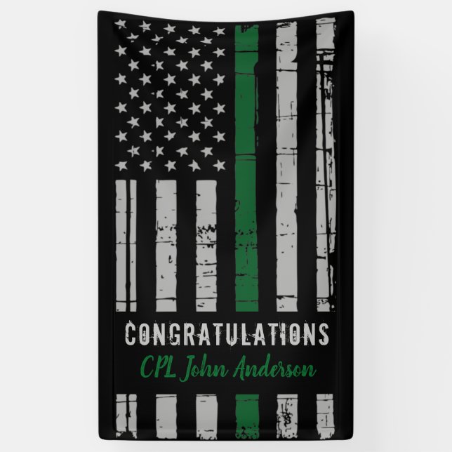 Military Army Retirement Thin Green Line Flag Banner (Vertical)