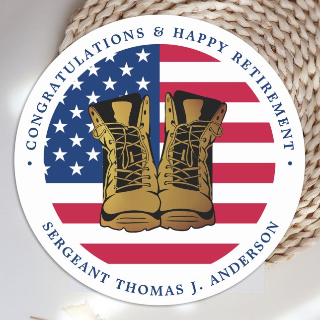 Military Army Retirement USA American Flag Party  Classic Round Sticker (Creator Uploaded)