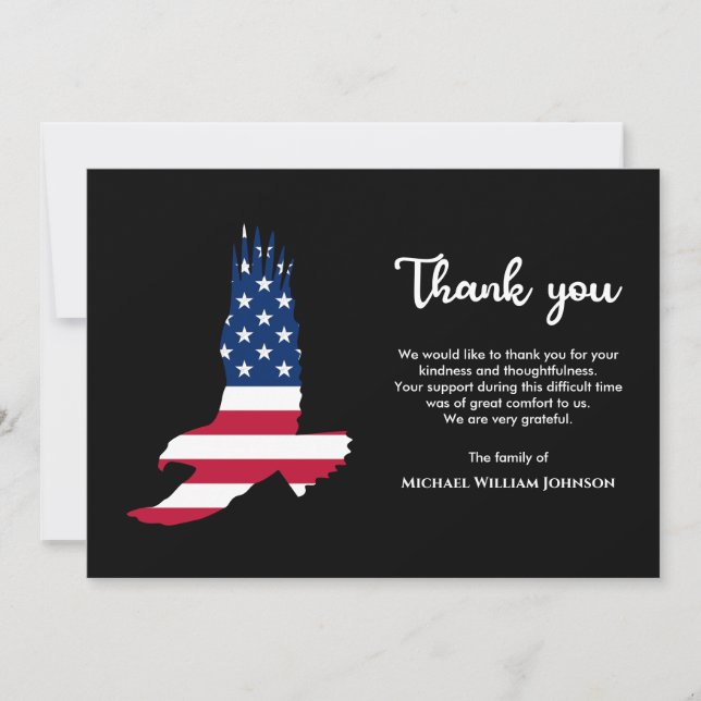 Military Army Veteran Funeral Eagle American Flag Thank You Card (Front)