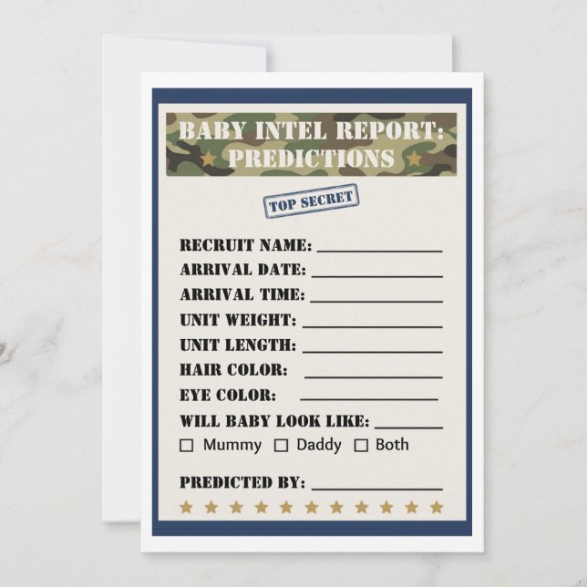 Military Baby Shower Intel Predictions Card (Front)