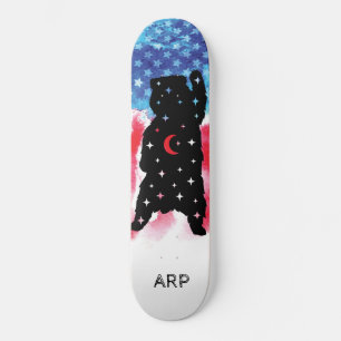 *~* Military Bear Red White Blue Flag Skateboard