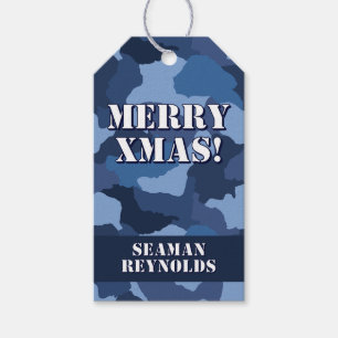 Military Blue Camouflage Custom Merry Christmas Gift Tags