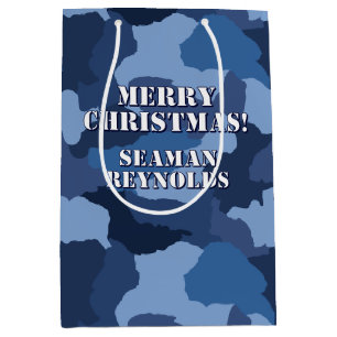 Military Blue Camouflage Custom Merry Christmas Medium Gift Bag
