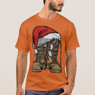 Military Boot Santa Hat Christmas Veteran Combat S T-Shirt