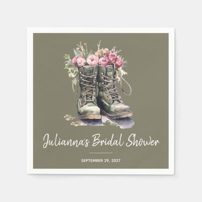 Military Boots Themed Bridal Shower Napkin (Front)