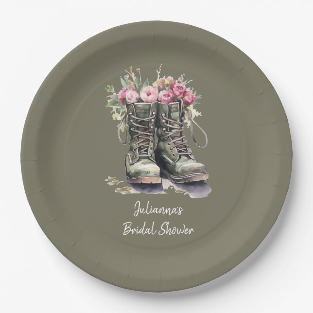 Military Boots Themed Bridal Shower Paper Plate (Front)