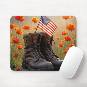 Military Boots With Flag and Poppies Mouse Mat