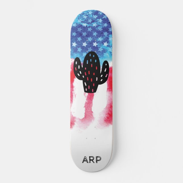 *~* Military CACTUS Red White Blue Flag Skateboard (Front)