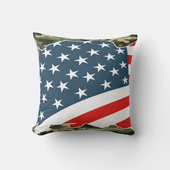 Military Camo Flag Accent Pillow (Front)