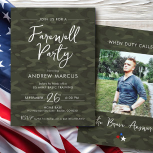 Military Camo Photo Farewell I Going Away Party Invitation