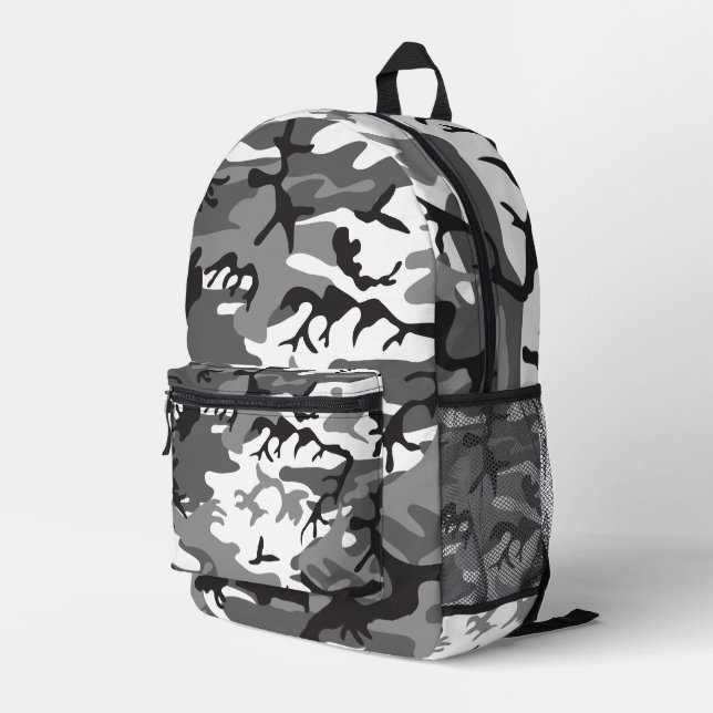 Military Camo Winter  Printed Backpack (Back Corner Right)