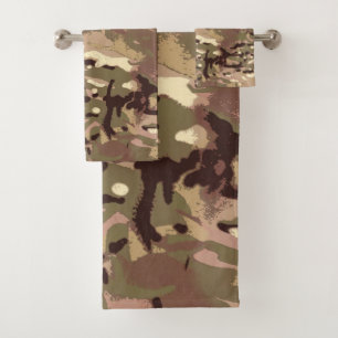 Military Camouflage Army Green Camo Pattern. Bath Towel Set