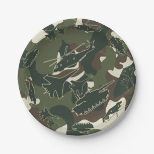 Military Camouflage Army Tank Jet Party Plates