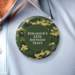 Military camouflage Birthday Party Theme Custom 6 Cm Round Badge<br><div class="desc">Camouflage theme design - Perfect for a member of the military or a hunter. The green colours can be changed in the advanced design area.</div>