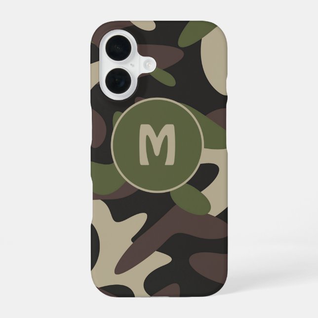 Military Camouflage Cameo Green Pattern Monogram iPhone 16 Case (Back)