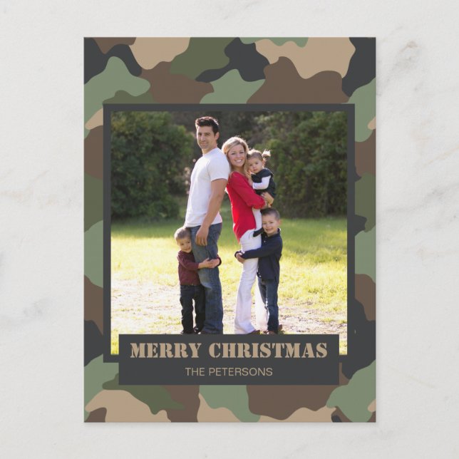 Military Camouflage Camo Christmas Family Photo Holiday Postcard (Front)