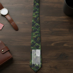 Military Camouflage Camo White US Flag Tie