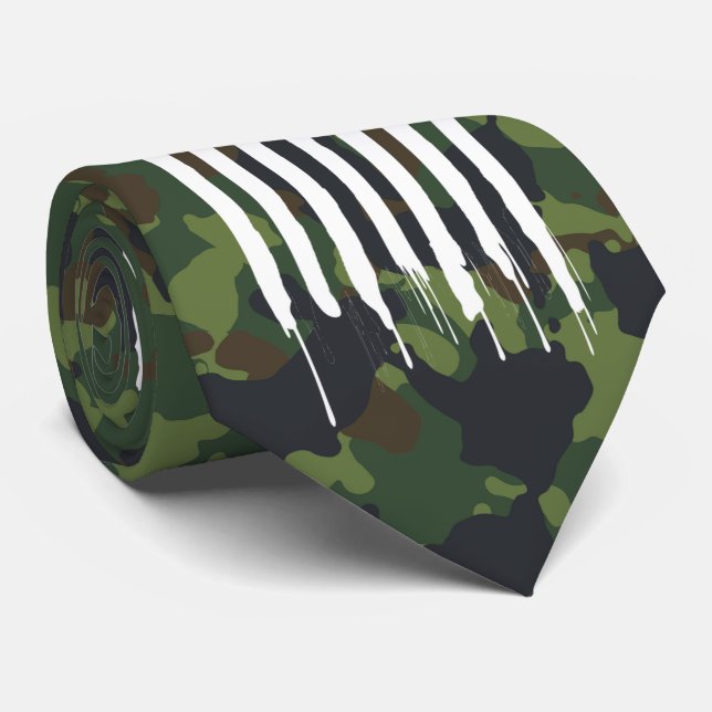 Military Camouflage Camo White US Flag Tie (Rolled)