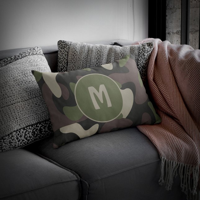 Military Camouflage Green Brown Abstract Monogram Pillowcase (Creator Uploaded)