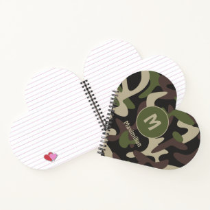 Military Camouflage Green Brown Pattern Monogram Notebook