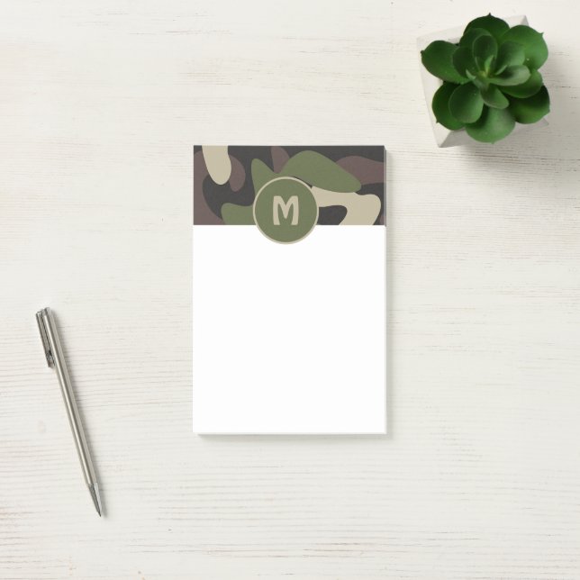 Military Camouflage Green Brown Pattern Monogram Post-it Notes (Office)