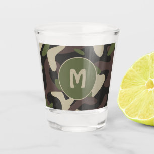 Military Camouflage Green Brown Pattern Monogram  Shot Glass