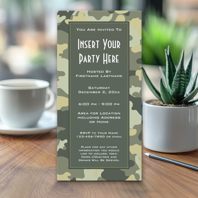 Military Camouflage Party  Invitation (Camo Invitation)