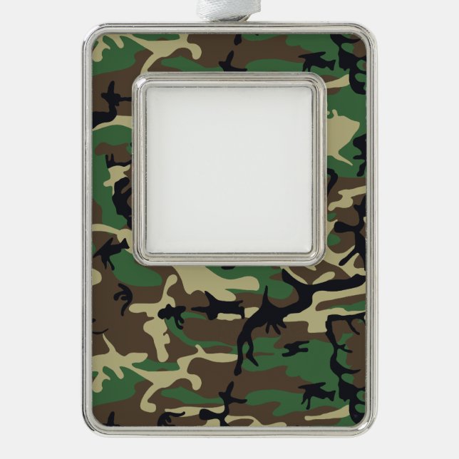 Military Camouflage Silver Plated Framed Ornament (Front)