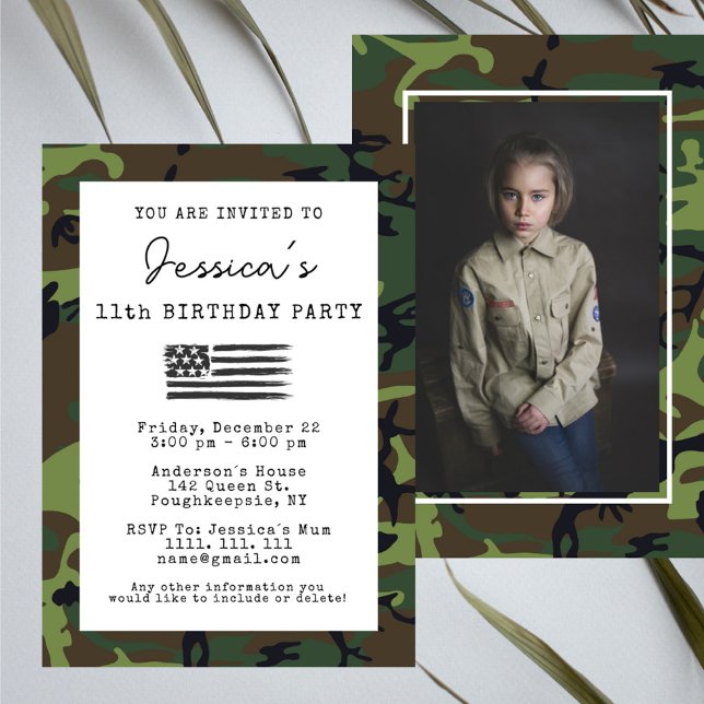 Military Camouflage USA Flag Photo Birthday  Invitation (Creator Uploaded)