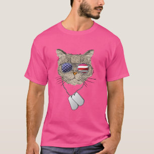Military Cat Veteran American Flag Army Dog-Tag Mi T-Shirt