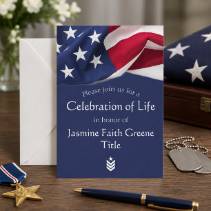 Military Celebration of Life Blue American Flag Invitation