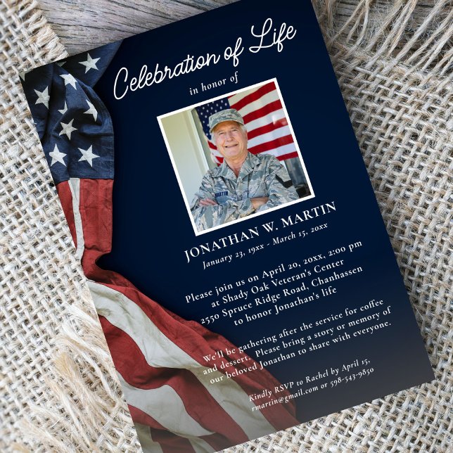 Military Celebration of Life Photos USA Flag Invitation (Creator Uploaded)