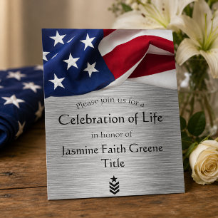 Military Celebration of Life Service Metallic Flag Invitation