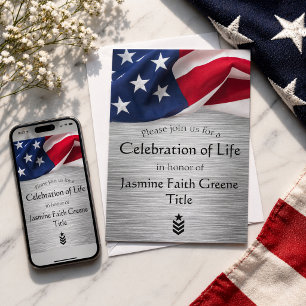 Military Celebration of Life Service Metallic Flag Invitation