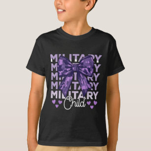 Military Child Coquette Bow Purple Up Camo Kids Bo T-Shirt