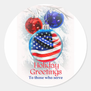 Military Christmas American Flag in Ornament Classic Round Sticker