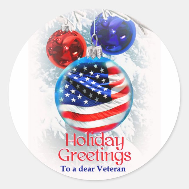 Military Christmas American Flag to Veterans Classic Round Sticker (Front)