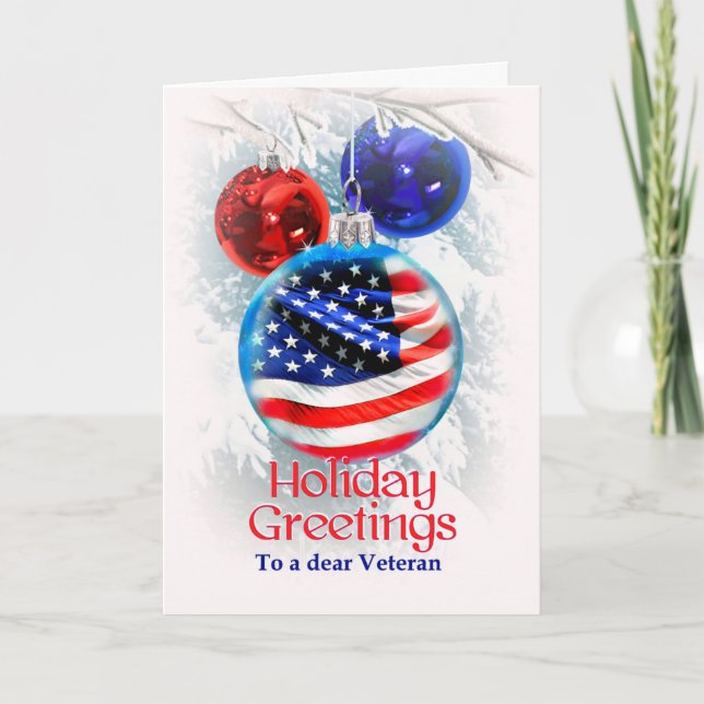 Military Christmas American Flag to Veterans Holiday Card (Front)