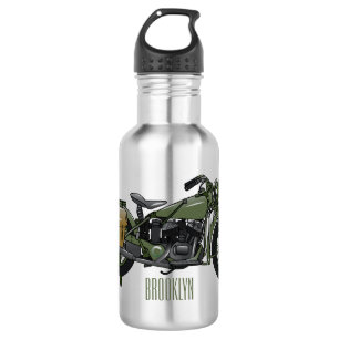 Military cruiser motorcycle cartoon illustration 532 ml water bottle