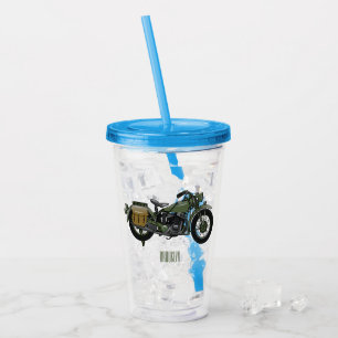 Military cruiser motorcycle cartoon illustration acrylic tumbler