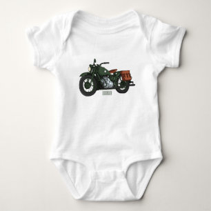 Military cruiser motorcycle cartoon illustration baby bodysuit