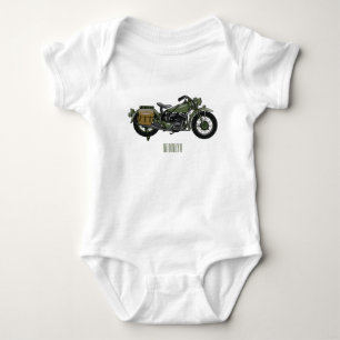 Military cruiser motorcycle cartoon illustration baby bodysuit