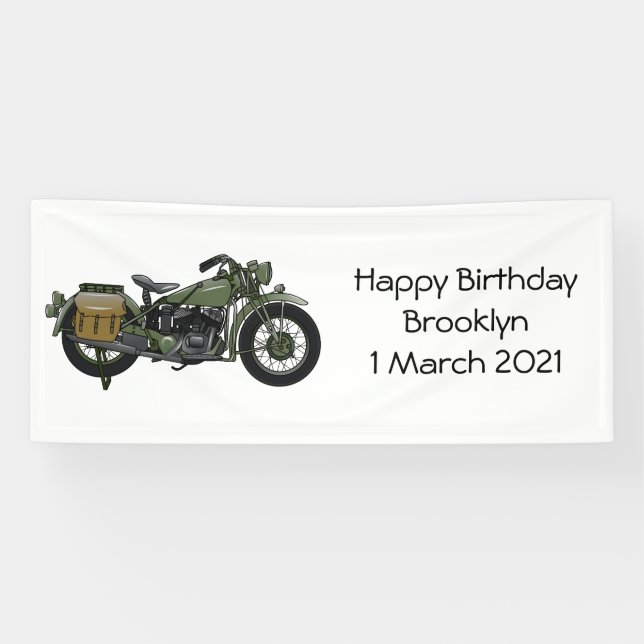 Military cruiser motorcycle cartoon illustration banner (Horizontal)