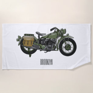 Military cruiser motorcycle cartoon illustration beach towel