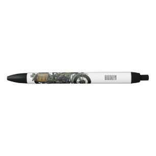 Military cruiser motorcycle cartoon illustration black ink pen