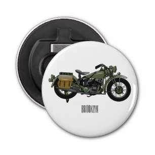 Military cruiser motorcycle cartoon illustration bottle opener
