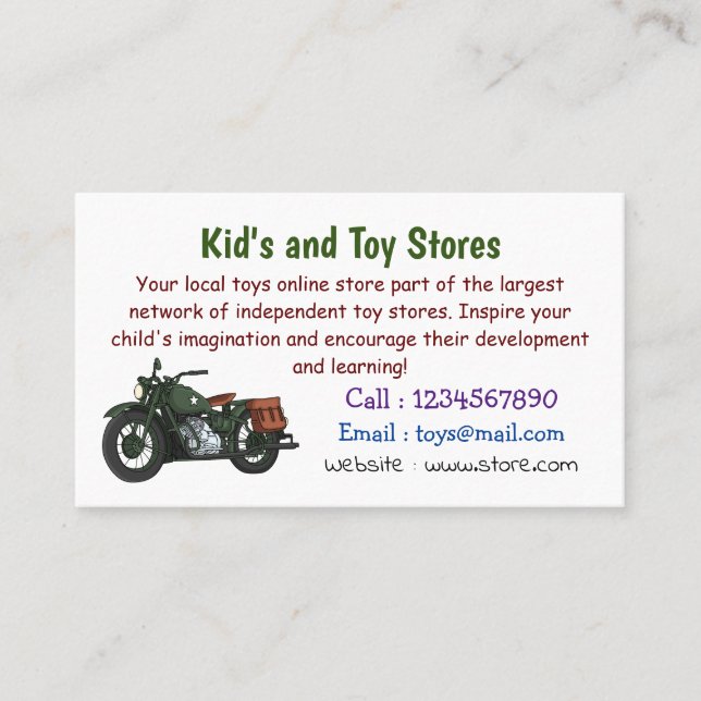 Military cruiser motorcycle cartoon illustration business card (Front)