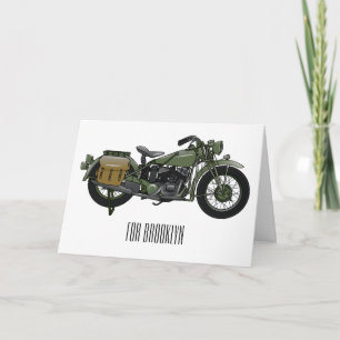 Military cruiser motorcycle cartoon illustration card