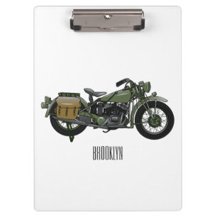 Military cruiser motorcycle cartoon illustration clipboard