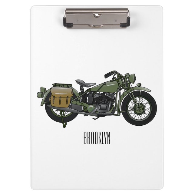 Military cruiser motorcycle cartoon illustration clipboard (Front)